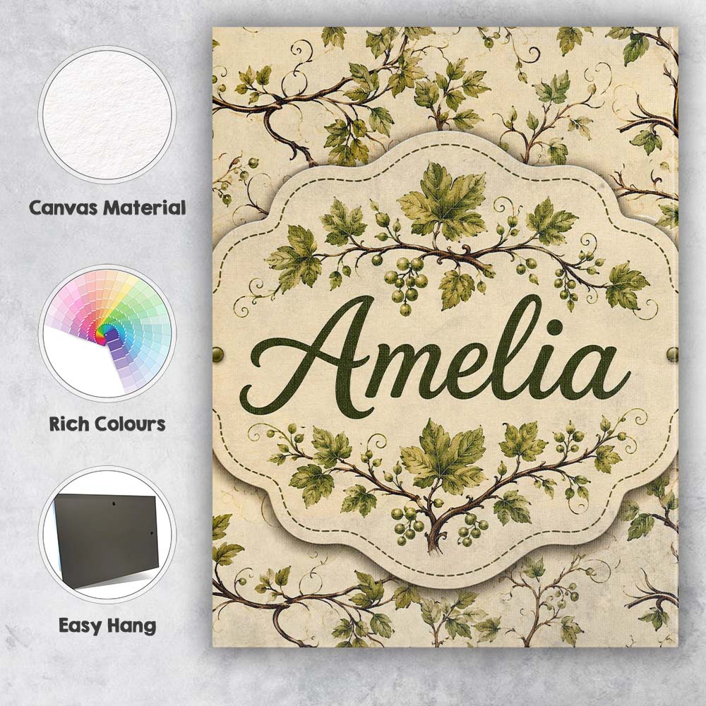 Personalised Name Natural Woodland Vine Custom Modern Room Accent Elegant Feature Canvas Wall Art Print Decor Picture Ready to Hang