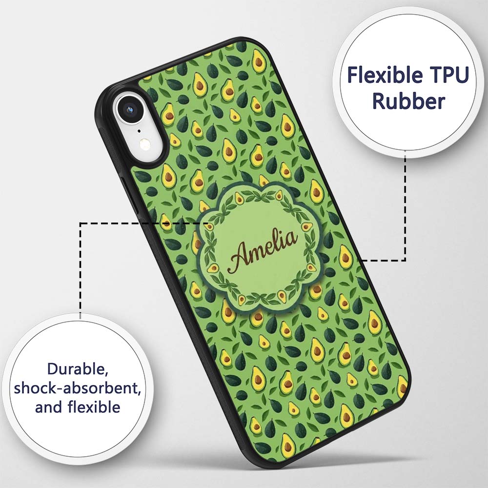 Bright Green Avocado Minimal Pattern Charming Custom Name Protective Phone Case Mobile Cover Durable Everyday Smartphone Shock Resistant