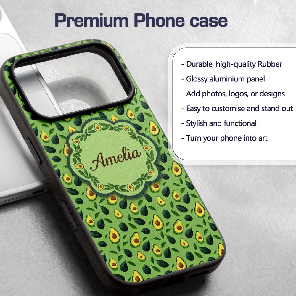 Bright Green Avocado Minimal Pattern Charming Custom Name Protective Phone Case Mobile Cover Durable Everyday Smartphone Shock Resistant