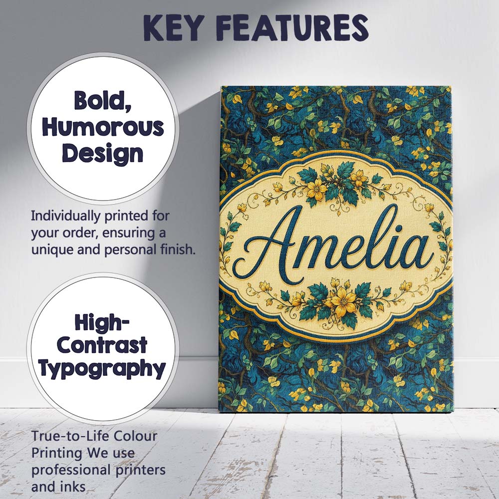 Personalised Name Deep Blue Background with Custom Bespoke Interior Contemporary Canvas Wall Art Print Decor Picture Ready to Hang