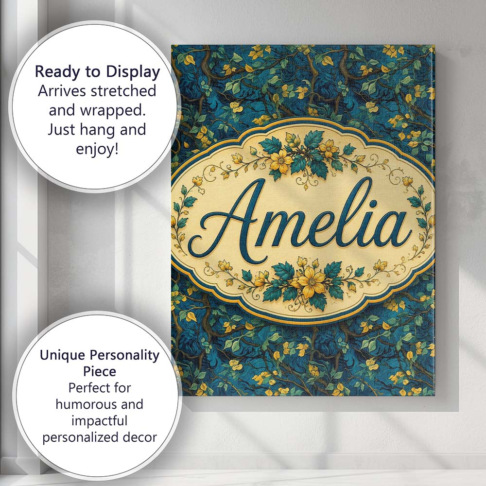 Personalised Name Deep Blue Background with Custom Bespoke Interior Contemporary Canvas Wall Art Print Decor Picture Ready to Hang