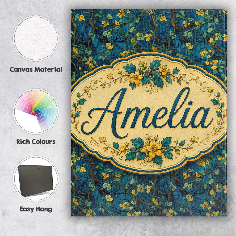 Personalised Name Deep Blue Background with Custom Bespoke Interior Contemporary Canvas Wall Art Print Decor Picture Ready to Hang
