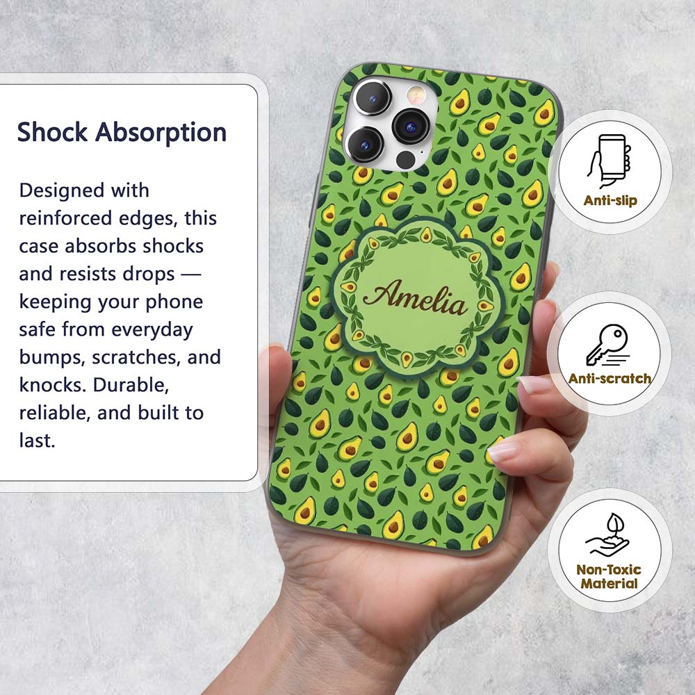 Bright Green Avocado Minimal Pattern Charming Custom Name Protective Phone Case Mobile Cover Durable Everyday Smartphone Shock Resistant