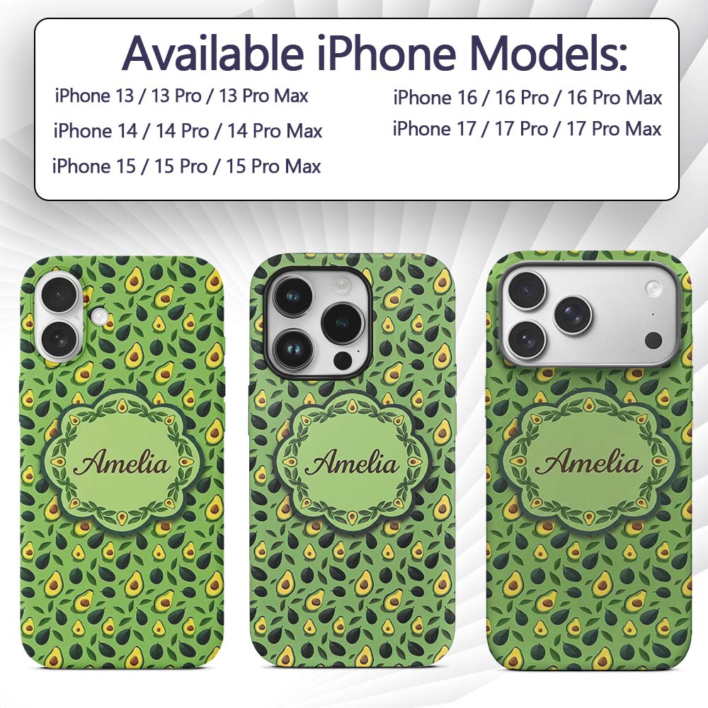 Bright Green Avocado Minimal Pattern Charming Custom Name Protective Phone Case Mobile Cover Durable Everyday Smartphone Shock Resistant