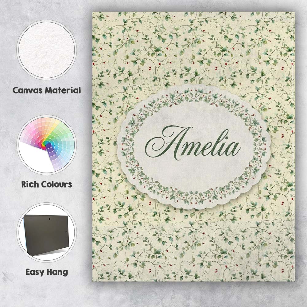 Personalised Name Delicate Green Vine Custom Modern Room Accent Creative Decorator Style Canvas Wall Art Print Decor Picture Ready to Hang