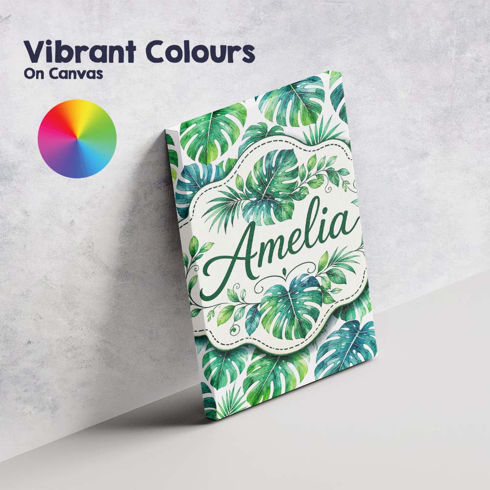 Personalised Name Soft Watercolor Monstera Custom Unique Gift Idea Elegant Feature Canvas Wall Art Print Decor Picture Ready to Hang