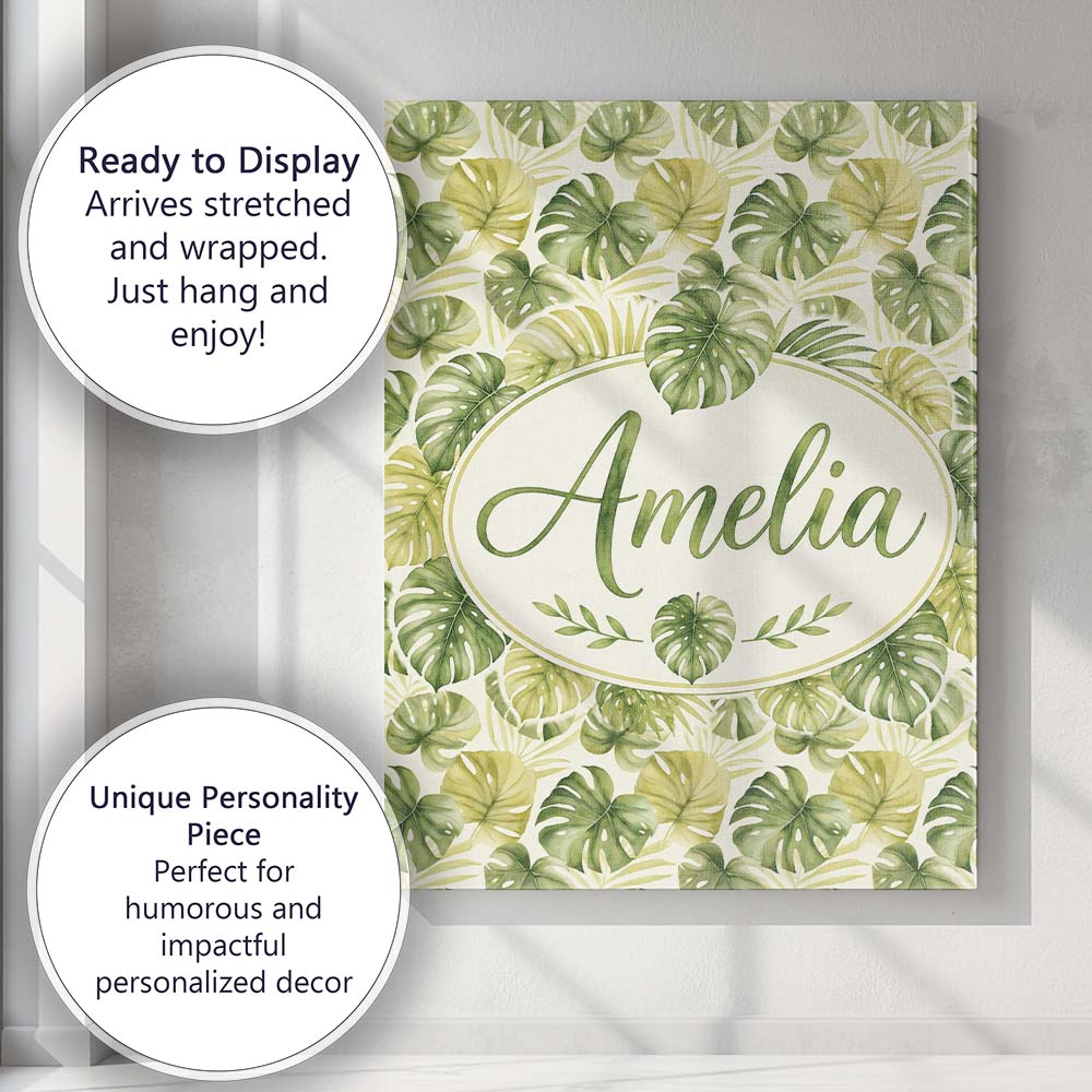Personalised Name Soft Green and Yellow Custom Modern Room Accent Elegant Feature Canvas Wall Art Print Decor Picture Ready to Hang
