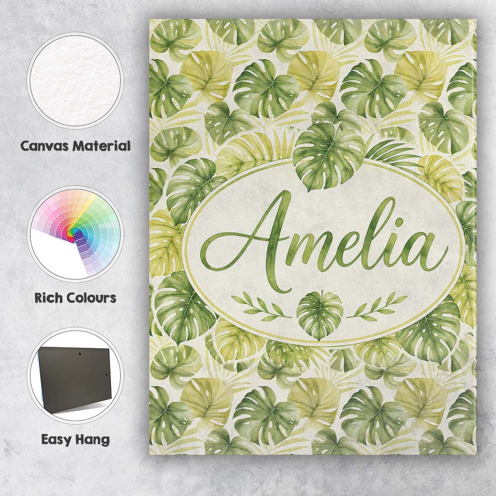 Personalised Name Soft Green and Yellow Custom Modern Room Accent Elegant Feature Canvas Wall Art Print Decor Picture Ready to Hang