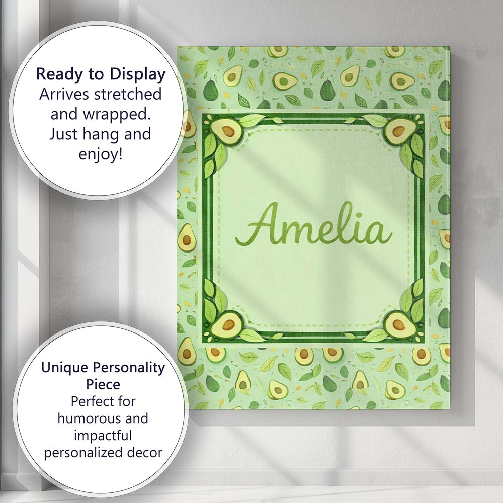 Personalised Name Minimal Avocado Green Aesthetic Pattern Stylish Custom Bespoke Canvas Wall Art Print Decor Picture Ready to Hang