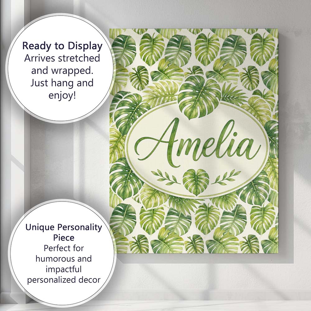 Personalised Name Earthy Green and Yellow Custom Unique Gift Idea Elegant Feature Canvas Wall Art Print Decor Picture Ready to Hang