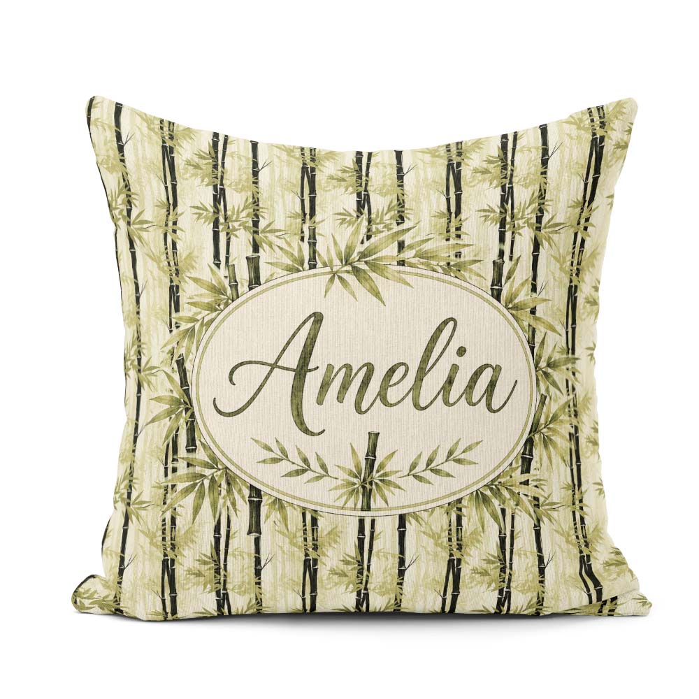 Custom Name Minimal Bamboo Forest in Soft Neutral Tones Seamless Square Filled Cushion Throw Pillow Sofa Bed Home Decor Zip Washable UK Made