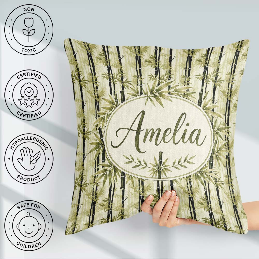 Custom Name Minimal Bamboo Forest in Soft Neutral Tones Seamless Square Filled Cushion Throw Pillow Sofa Bed Home Decor Zip Washable UK Made