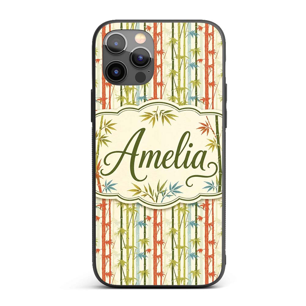 Colorful Bamboo Stalks with Leaves Printed Design Custom Name Protective Phone Case Mobile Cover Durable Everyday Smartphone Shock Resistant