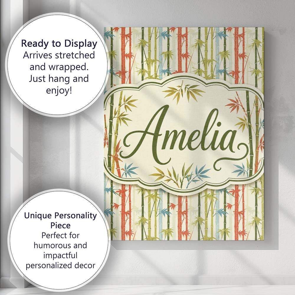 Personalised Name Colorful Bamboo Stalks Custom Unique Gift Idea Elegant Feature Canvas Wall Art Print Decor Picture Ready to Hang