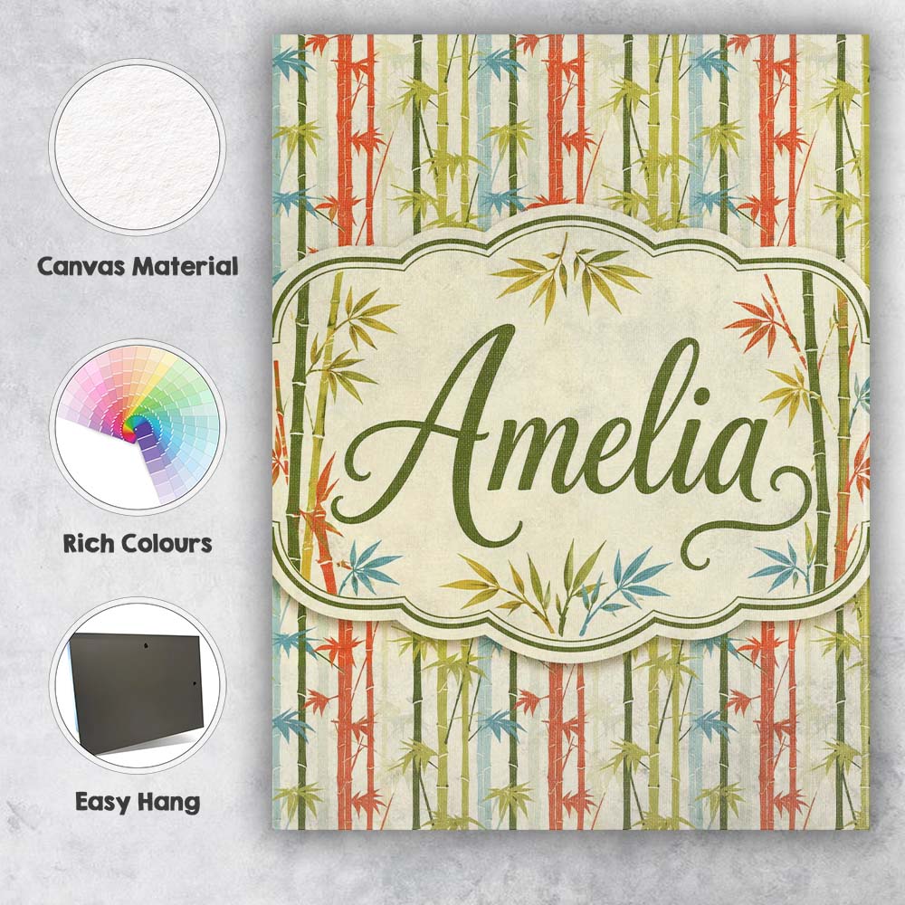 Personalised Name Colorful Bamboo Stalks Custom Unique Gift Idea Elegant Feature Canvas Wall Art Print Decor Picture Ready to Hang