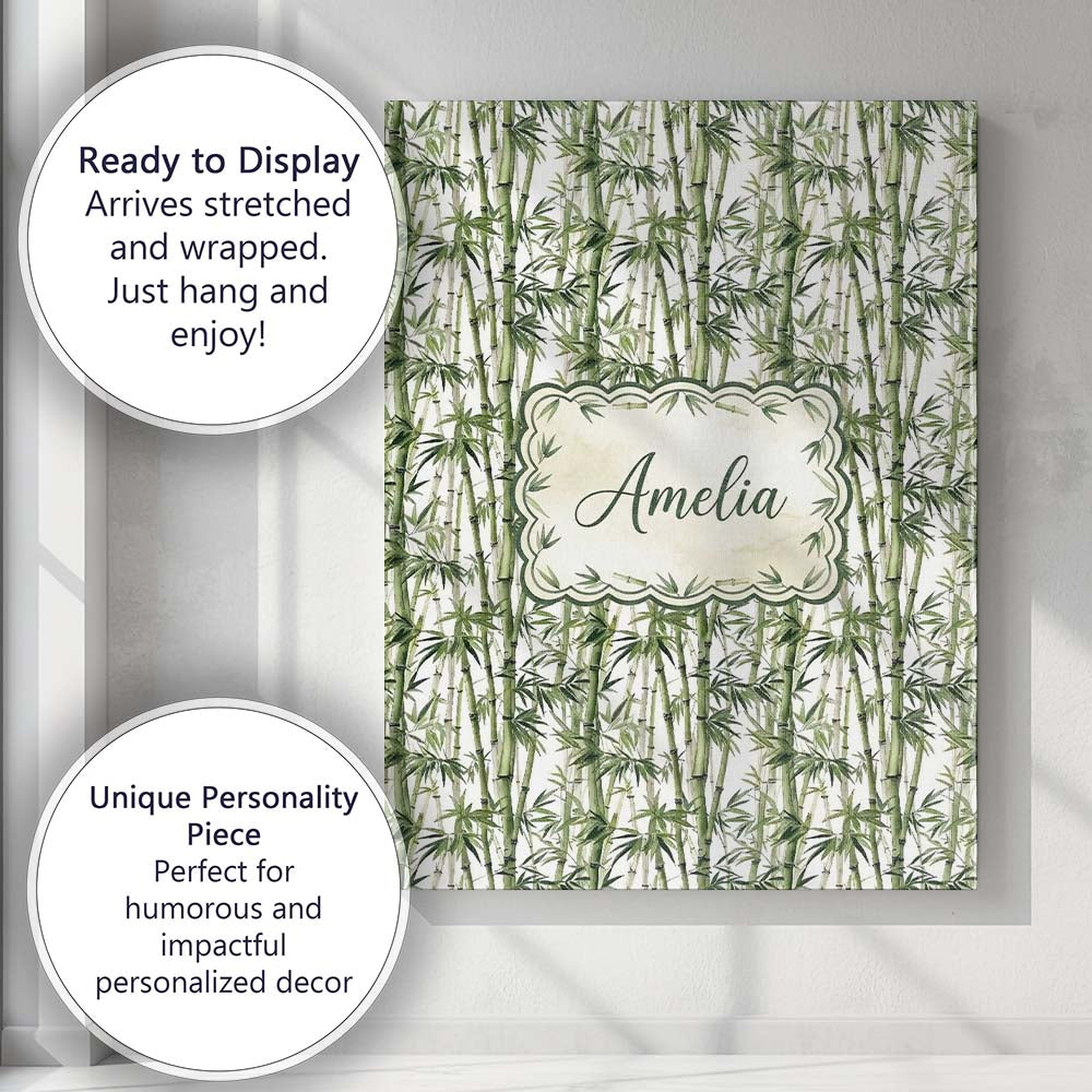 Personalised Name Realistic Green Bamboo Custom Unique Gift Idea Elegant Feature Canvas Wall Art Print Decor Picture Ready to Hang