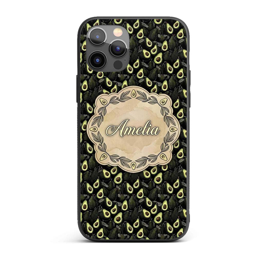 Dark Realistic Avocado Fruit Decorative Design Custom Name Protective Phone Case Mobile Cover Durable Everyday Smartphone Shock Resistant