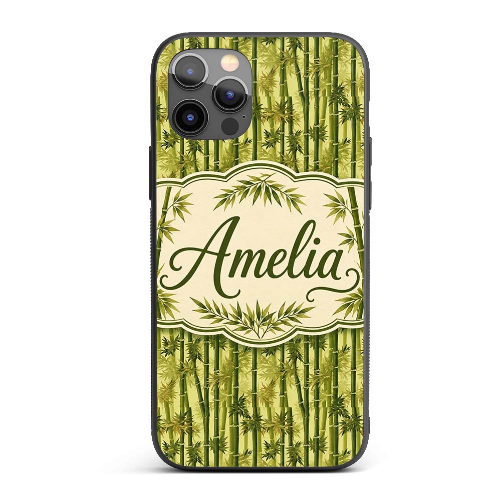 Lush Bamboo Forest with Layered Leaves Natural Custom Name Protective Phone Case Mobile Cover Durable Everyday Smartphone Shock Resistant