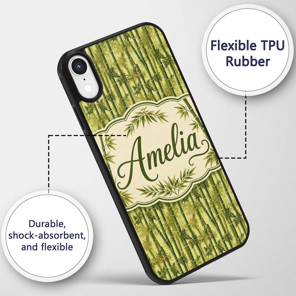 Lush Bamboo Forest with Layered Leaves Natural Custom Name Protective Phone Case Mobile Cover Durable Everyday Smartphone Shock Resistant