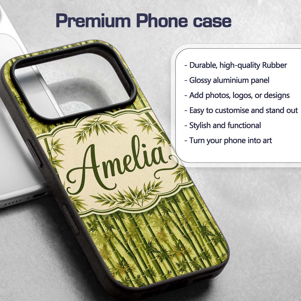 Lush Bamboo Forest with Layered Leaves Natural Custom Name Protective Phone Case Mobile Cover Durable Everyday Smartphone Shock Resistant