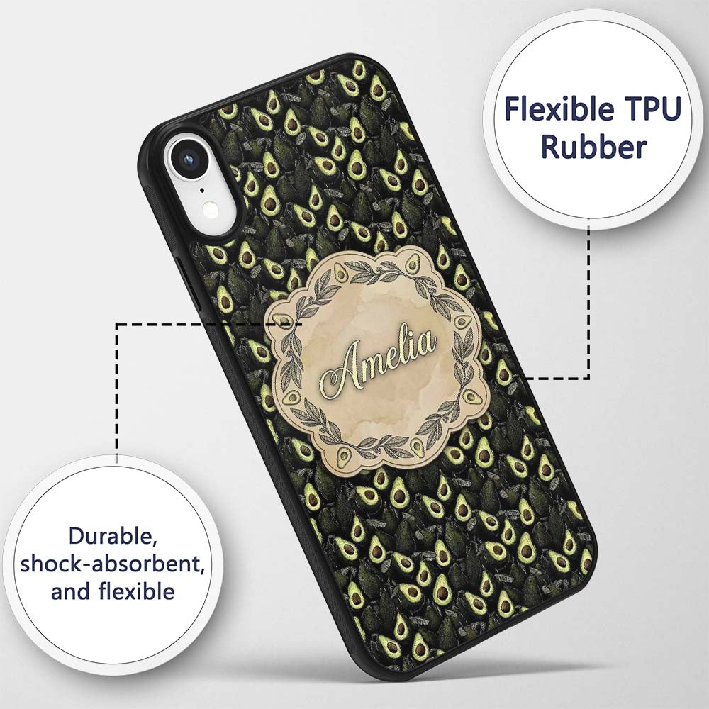 Dark Realistic Avocado Fruit Decorative Design Custom Name Protective Phone Case Mobile Cover Durable Everyday Smartphone Shock Resistant
