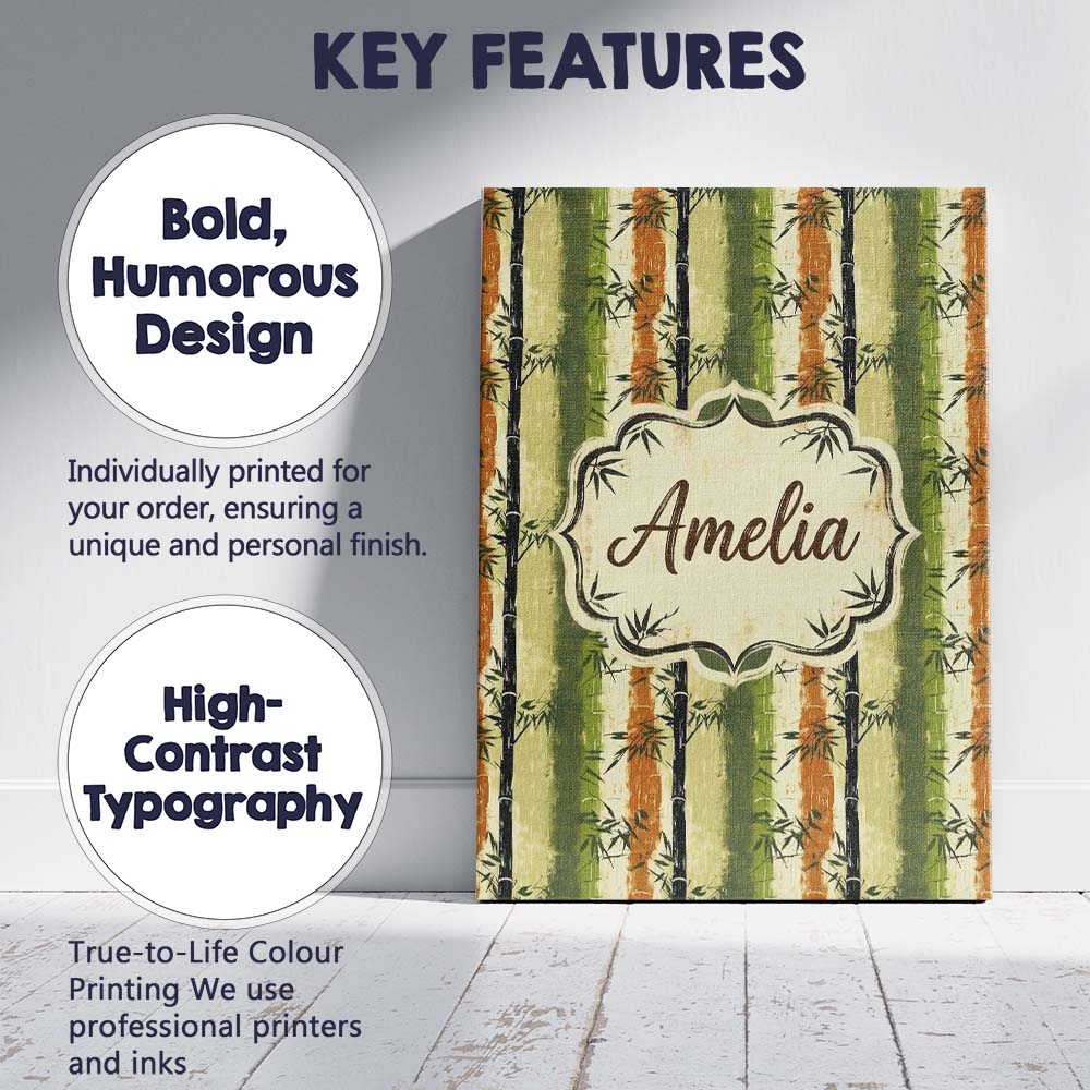 Personalised Name Abstract Bamboo Stalks Custom Unique Gift Idea Elegant Feature Canvas Wall Art Print Decor Picture Ready to Hang