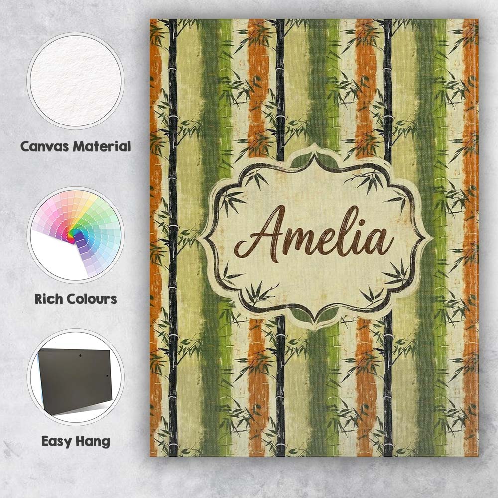 Personalised Name Abstract Bamboo Stalks Custom Unique Gift Idea Elegant Feature Canvas Wall Art Print Decor Picture Ready to Hang