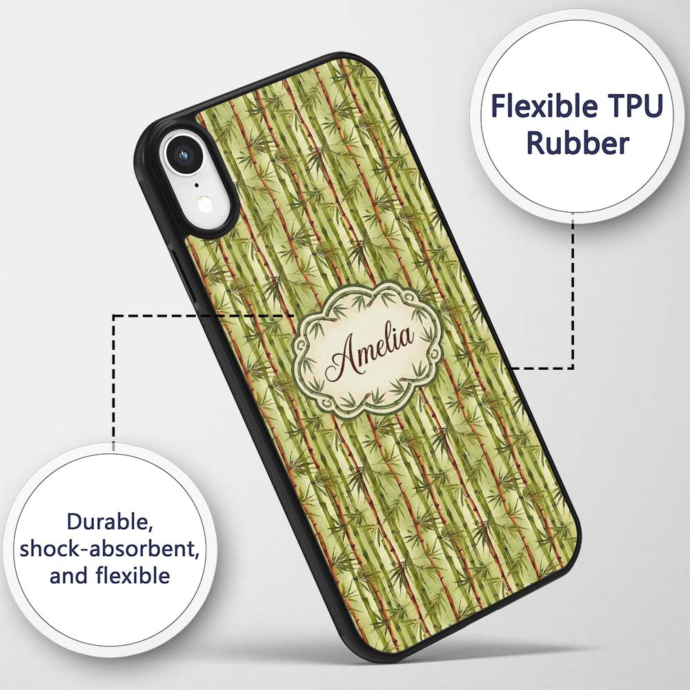 Watercolor Bamboo Forest with Red and Green Stems Custom Name Protective Phone Case Mobile Cover Durable Everyday Smartphone Shock Resistant