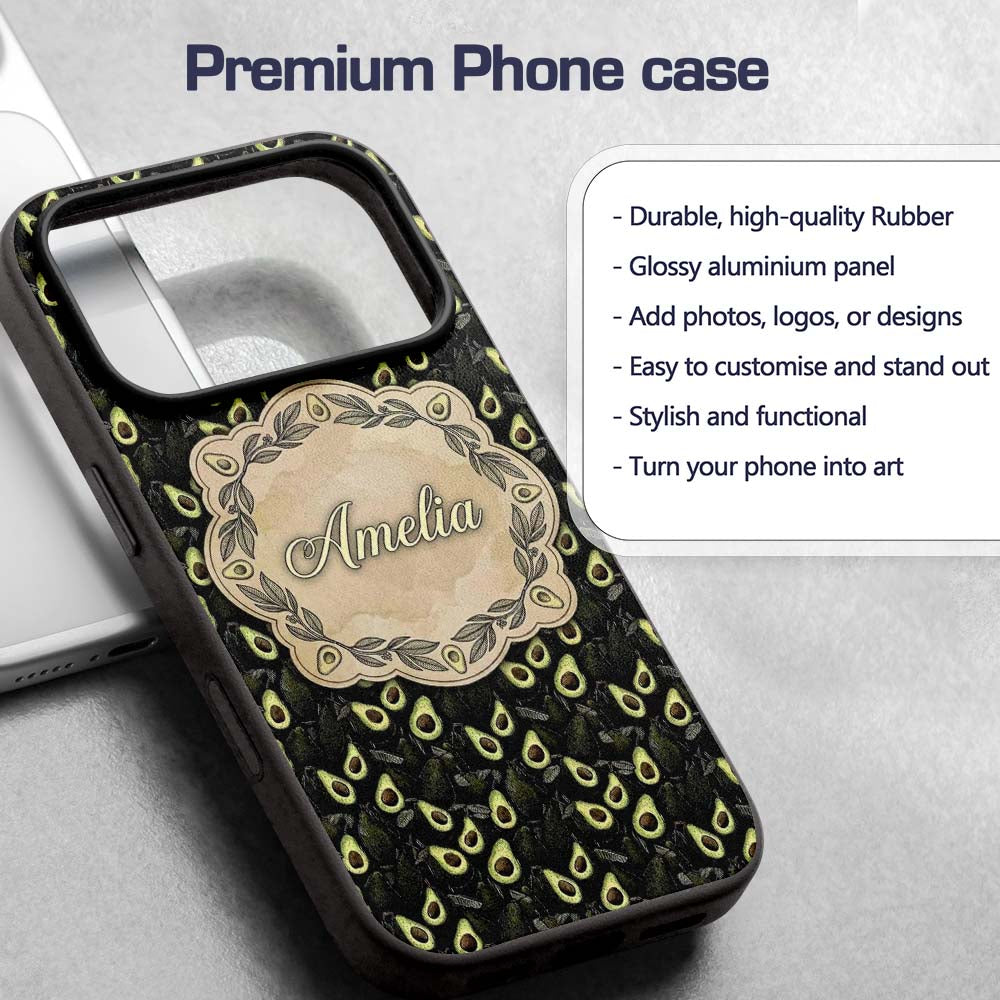 Dark Realistic Avocado Fruit Decorative Design Custom Name Protective Phone Case Mobile Cover Durable Everyday Smartphone Shock Resistant