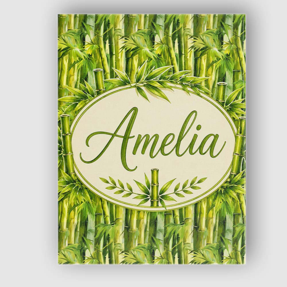 Personalised Name Vibrant Green Bamboo Custom Modern Room Accent Elegant Feature Canvas Wall Art Print Decor Picture Ready to Hang