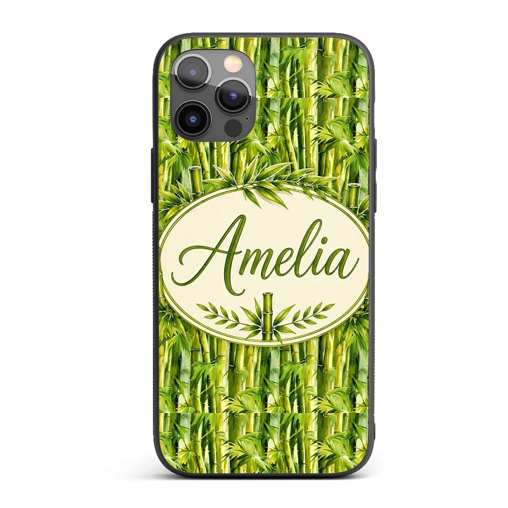 Vibrant Green Bamboo Leaves Dense Jungle Style Custom Name Protective Phone Case Mobile Cover Durable Everyday Smartphone Shock Resistant