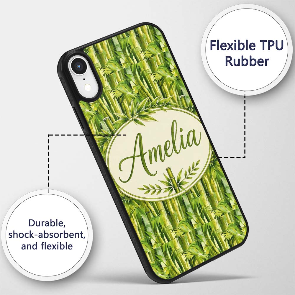Vibrant Green Bamboo Leaves Dense Jungle Style Custom Name Protective Phone Case Mobile Cover Durable Everyday Smartphone Shock Resistant