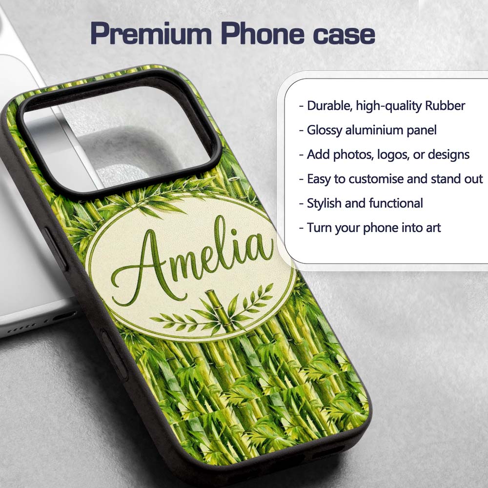 Vibrant Green Bamboo Leaves Dense Jungle Style Custom Name Protective Phone Case Mobile Cover Durable Everyday Smartphone Shock Resistant