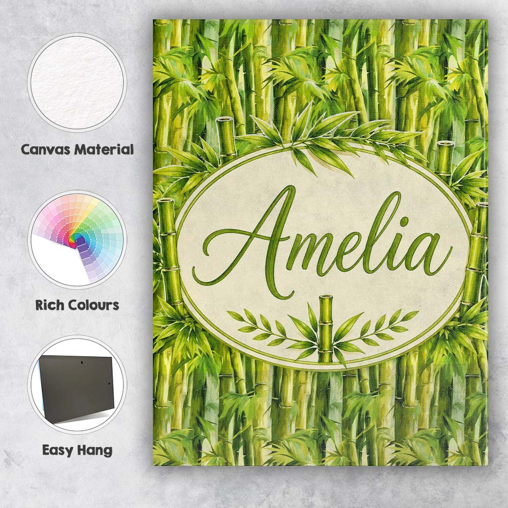 Personalised Name Vibrant Green Bamboo Custom Modern Room Accent Elegant Feature Canvas Wall Art Print Decor Picture Ready to Hang