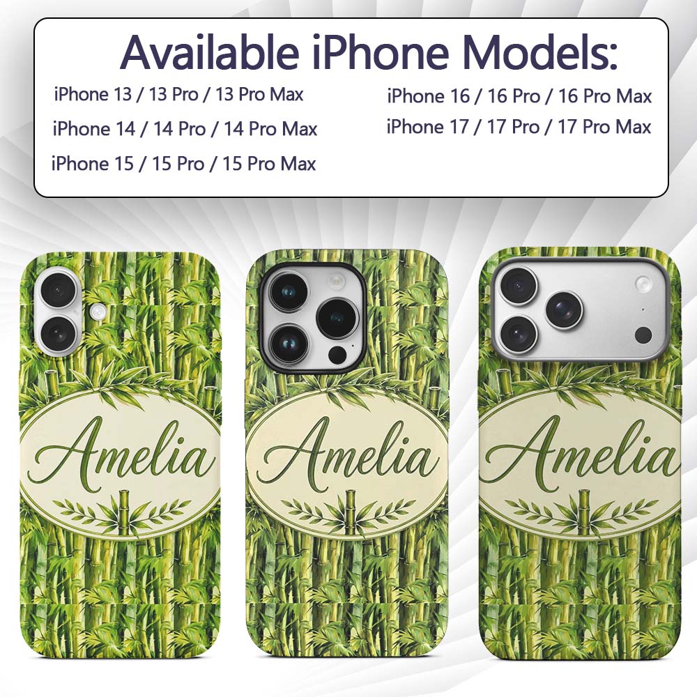Vibrant Green Bamboo Leaves Dense Jungle Style Custom Name Protective Phone Case Mobile Cover Durable Everyday Smartphone Shock Resistant