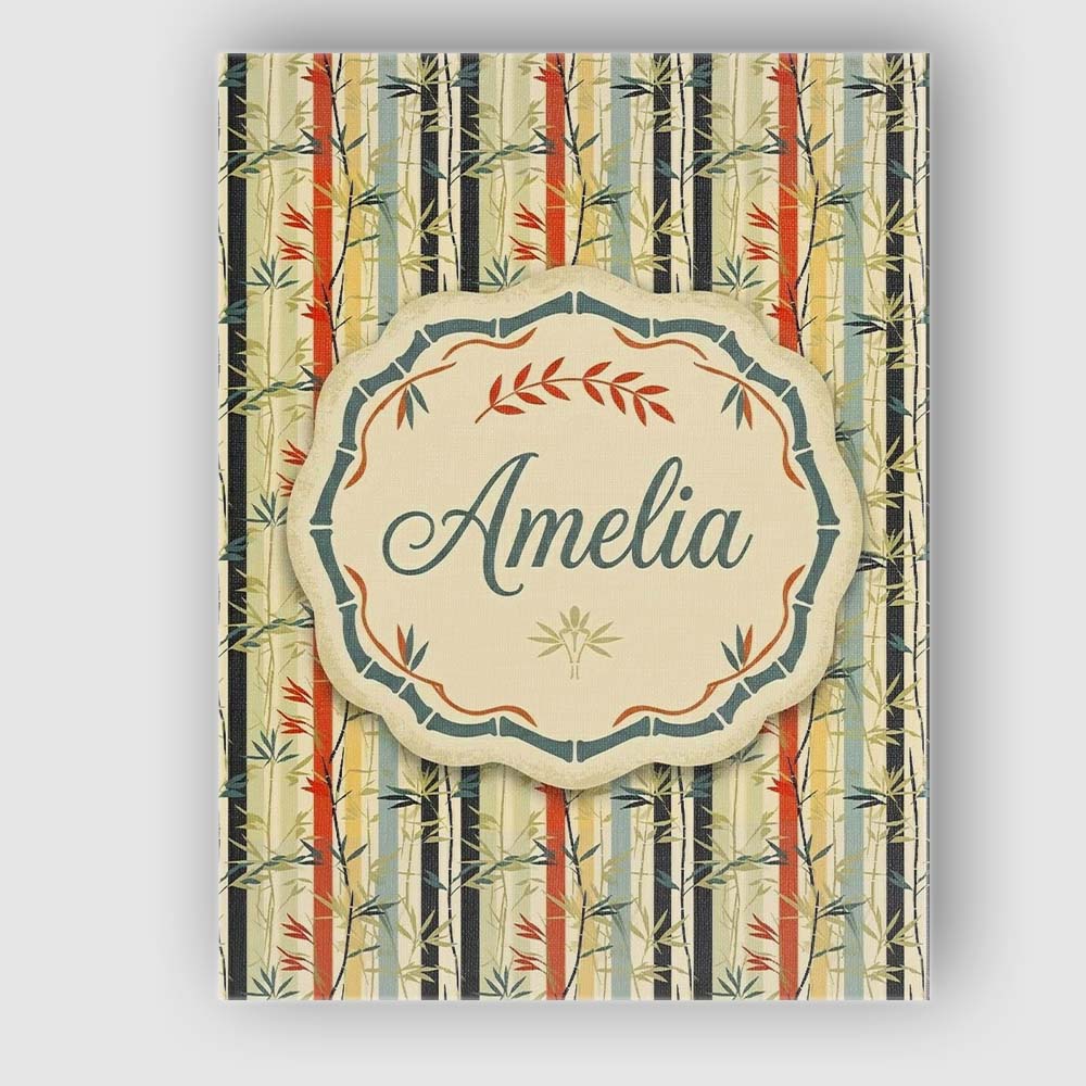 Personalised Name Modern Bamboo Stripes Custom Unique Gift Idea Elegant Feature Canvas Wall Art Print Decor Picture Ready to Hang