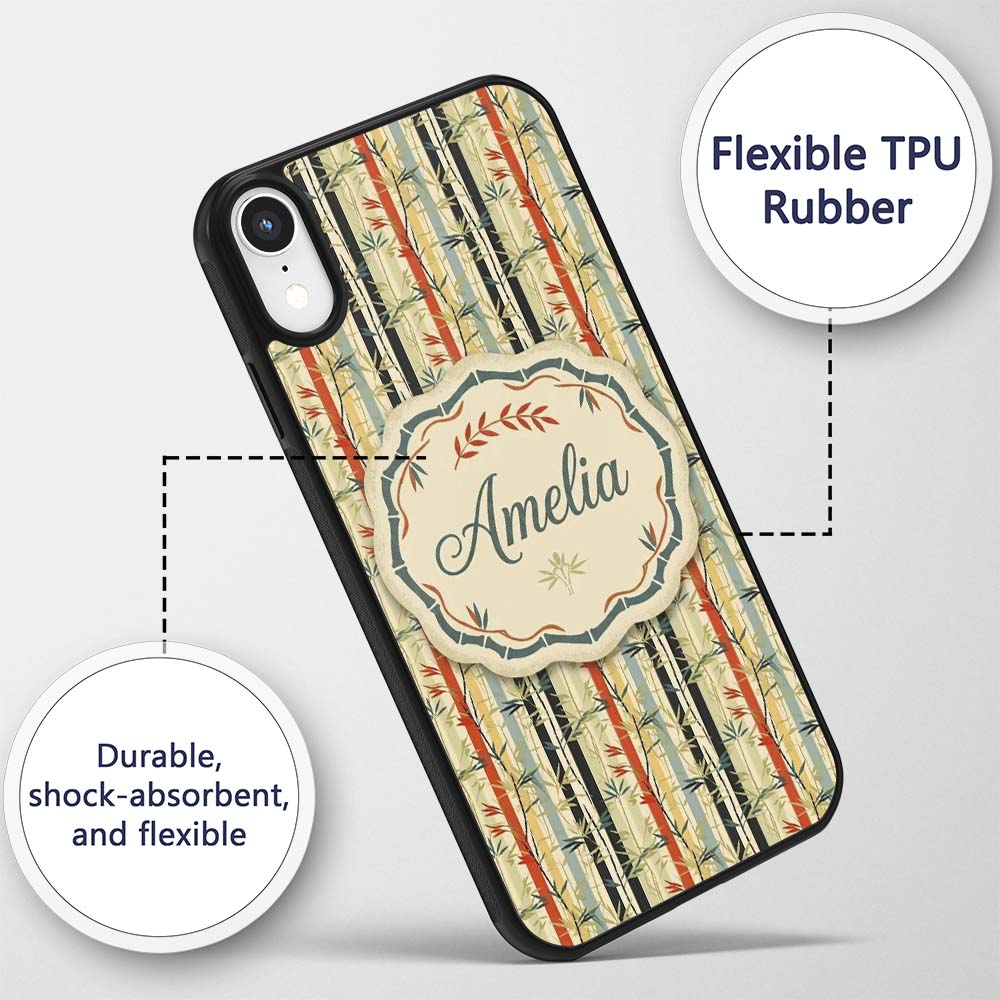 Modern Bamboo Stripes with Red and Blue Accents Custom Name Protective Phone Case Mobile Cover Durable Everyday Smartphone Shock Resistant