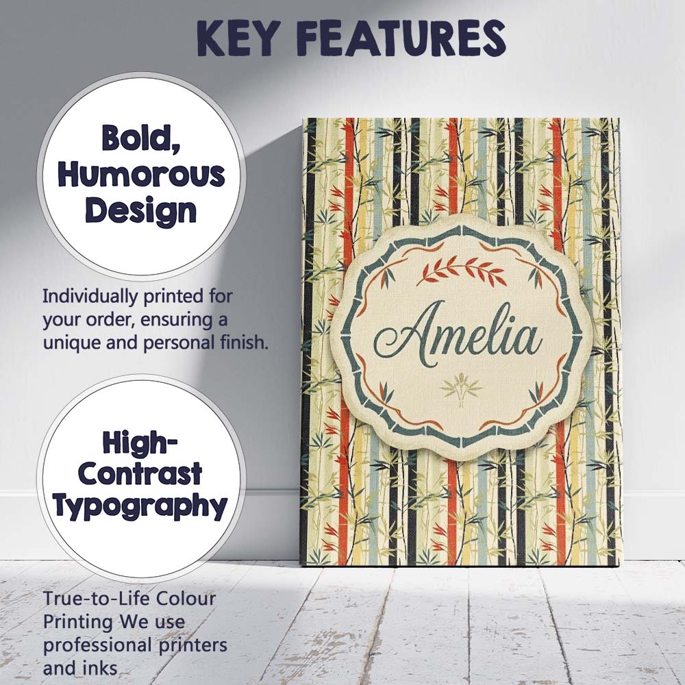 Personalised Name Modern Bamboo Stripes Custom Unique Gift Idea Elegant Feature Canvas Wall Art Print Decor Picture Ready to Hang