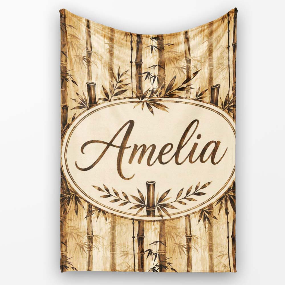 Vintage Sepia Bamboo Forest with Textured Background Seamless Lovely Personalised Custom Name Super Soft Fleece Blanket Bed Sofa Throw