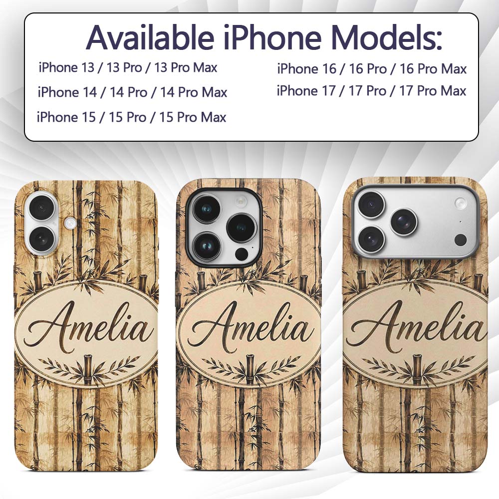 Vintage Sepia Bamboo Forest with Printed Design Custom Name Protective Phone Case Mobile Cover Durable Everyday Smartphone Shock Resistant