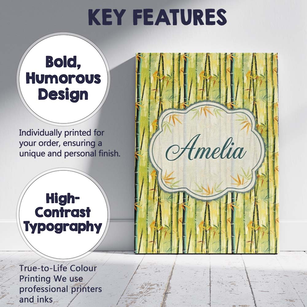 Personalised Name Bright Bamboo Stems with Custom Unique Gift Idea Elegant Feature Canvas Wall Art Print Decor Picture Ready to Hang