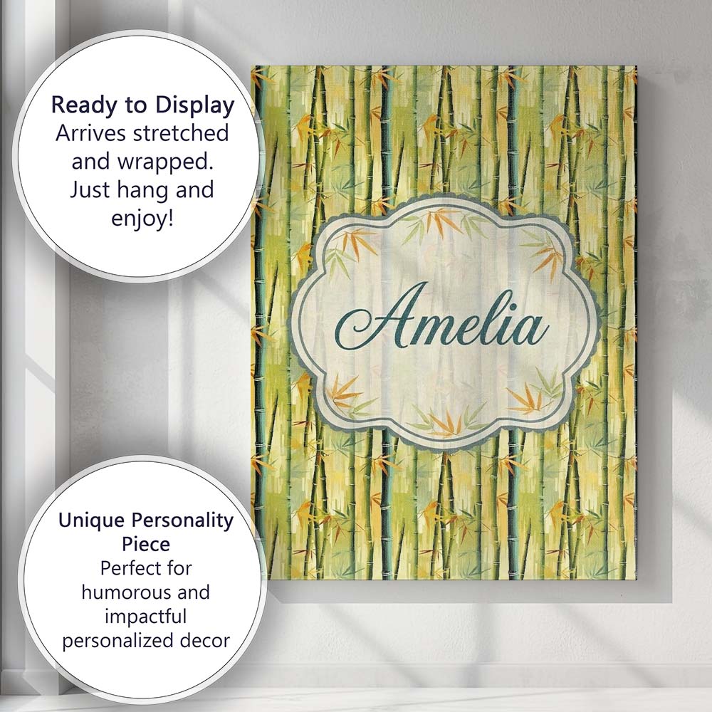 Personalised Name Bright Bamboo Stems with Custom Unique Gift Idea Elegant Feature Canvas Wall Art Print Decor Picture Ready to Hang