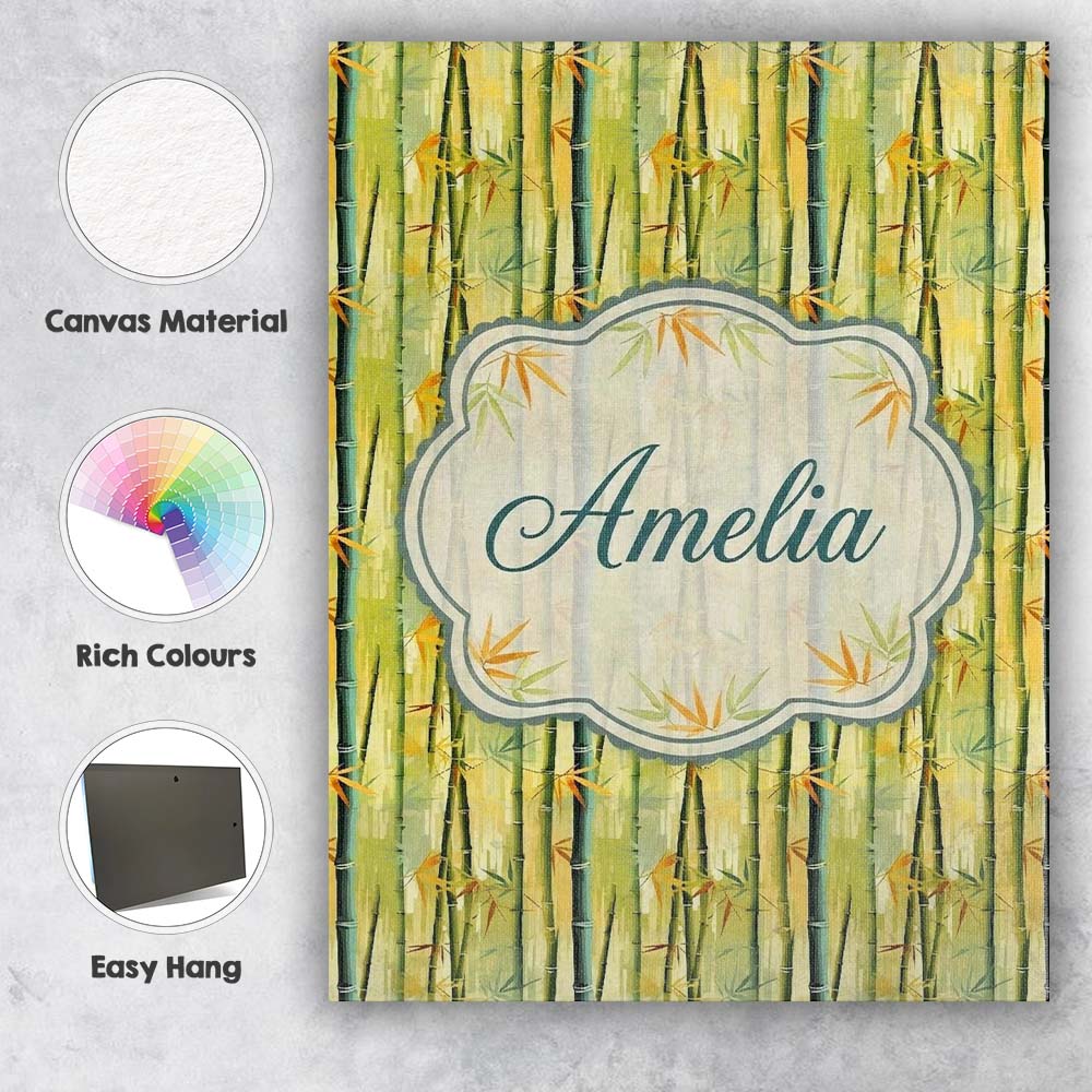 Personalised Name Bright Bamboo Stems with Custom Unique Gift Idea Elegant Feature Canvas Wall Art Print Decor Picture Ready to Hang