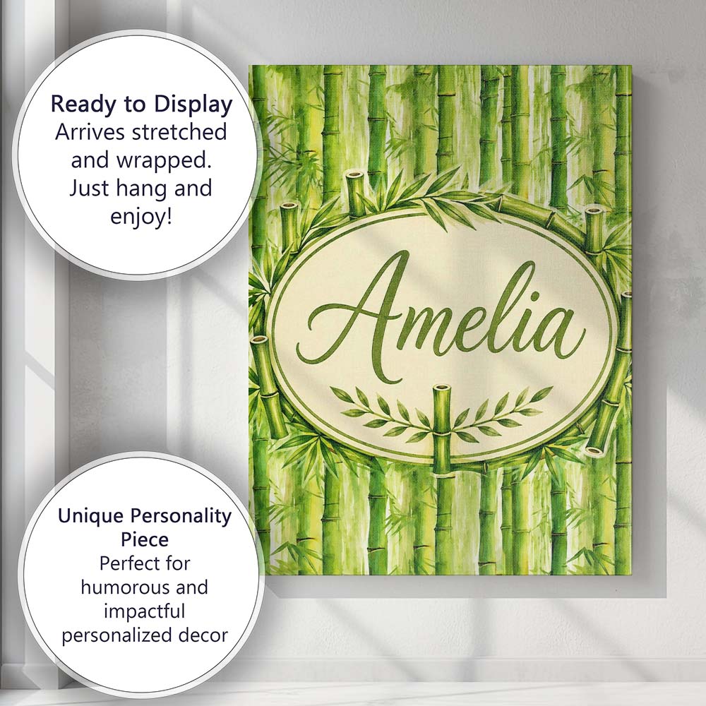 Personalised Name Lush Green Bamboo Forest Custom Unique Gift Idea Elegant Feature Canvas Wall Art Print Decor Picture Ready to Hang