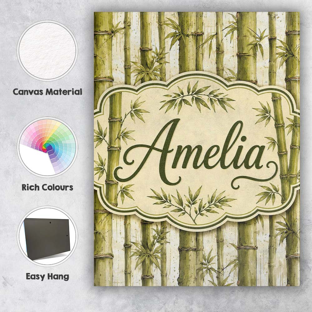 Personalised Name Natural Bamboo Stalks Custom Modern Room Accent Elegant Feature Canvas Wall Art Print Decor Picture Ready to Hang