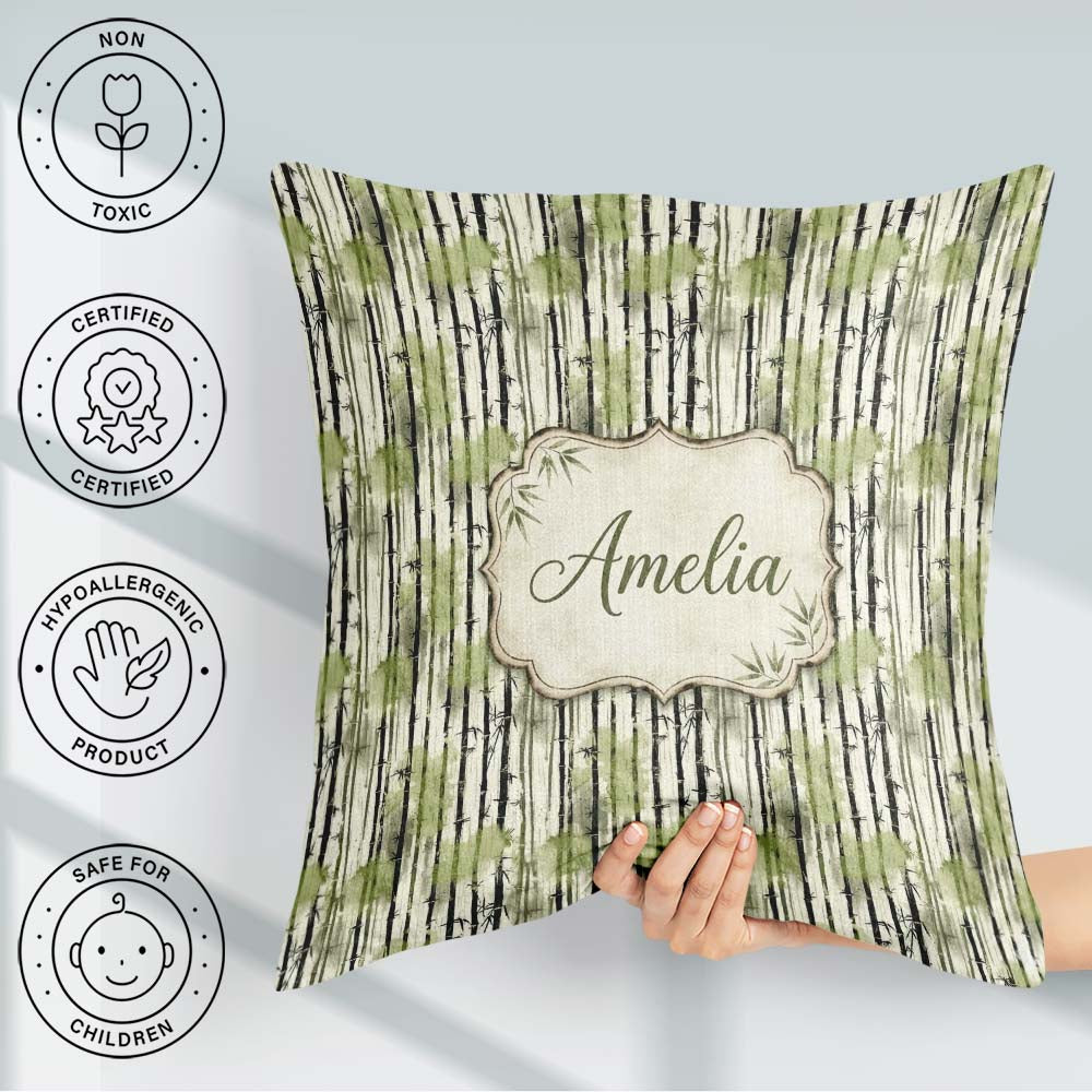 Custom Name Artistic Bamboo Forest with Ink Style Brush Seamless Square Filled Cushion Throw Pillow Sofa Bed Home Decor Zip Washable UK Made