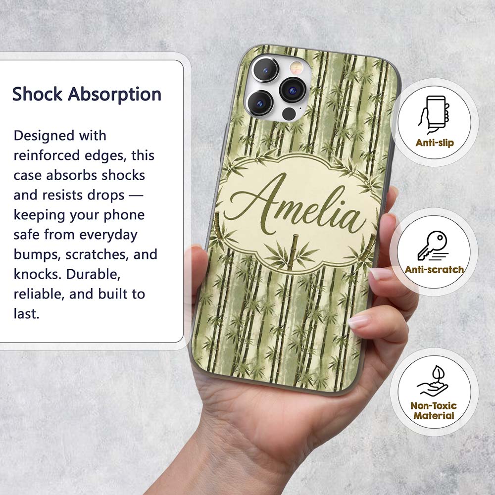 Muted Green Bamboo with Layered Forest Depth Custom Name Protective Phone Case Mobile Cover Durable Everyday Smartphone Shock Resistant