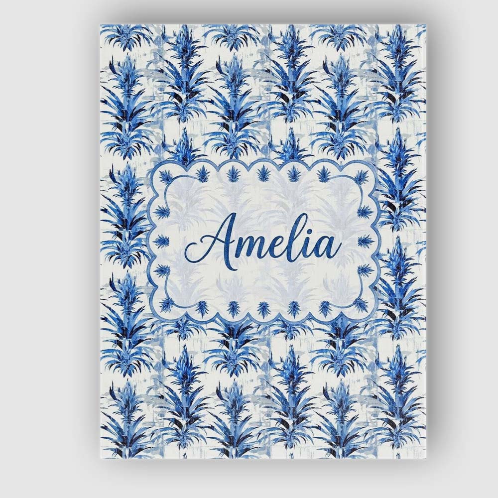 Personalised Name Blue Tropical Botanical Custom Unique Gift Idea Elegant Feature Canvas Wall Art Print Decor Picture Ready to Hang
