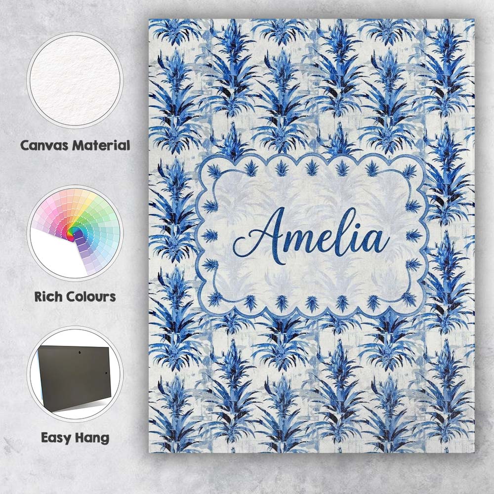 Personalised Name Blue Tropical Botanical Custom Unique Gift Idea Elegant Feature Canvas Wall Art Print Decor Picture Ready to Hang