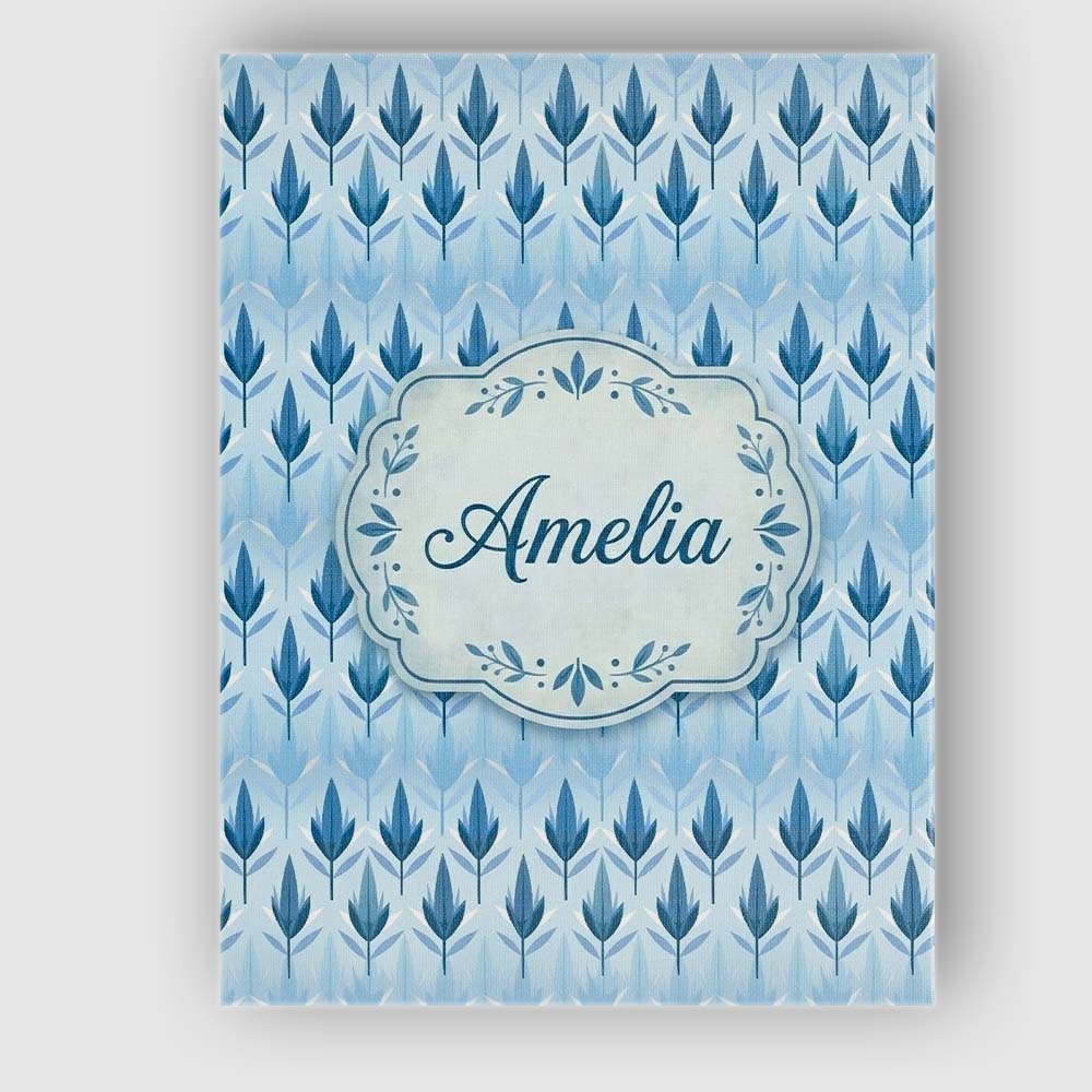 Personalised Name Soft Blue Leaf Minimal Custom Unique Gift Idea Elegant Feature Canvas Wall Art Print Decor Picture Ready to Hang